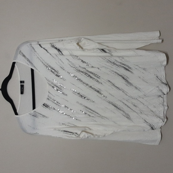 Apt 9 women top blouse L soft stretchy casual sequins withe office Vacation - Picture 1 of 6